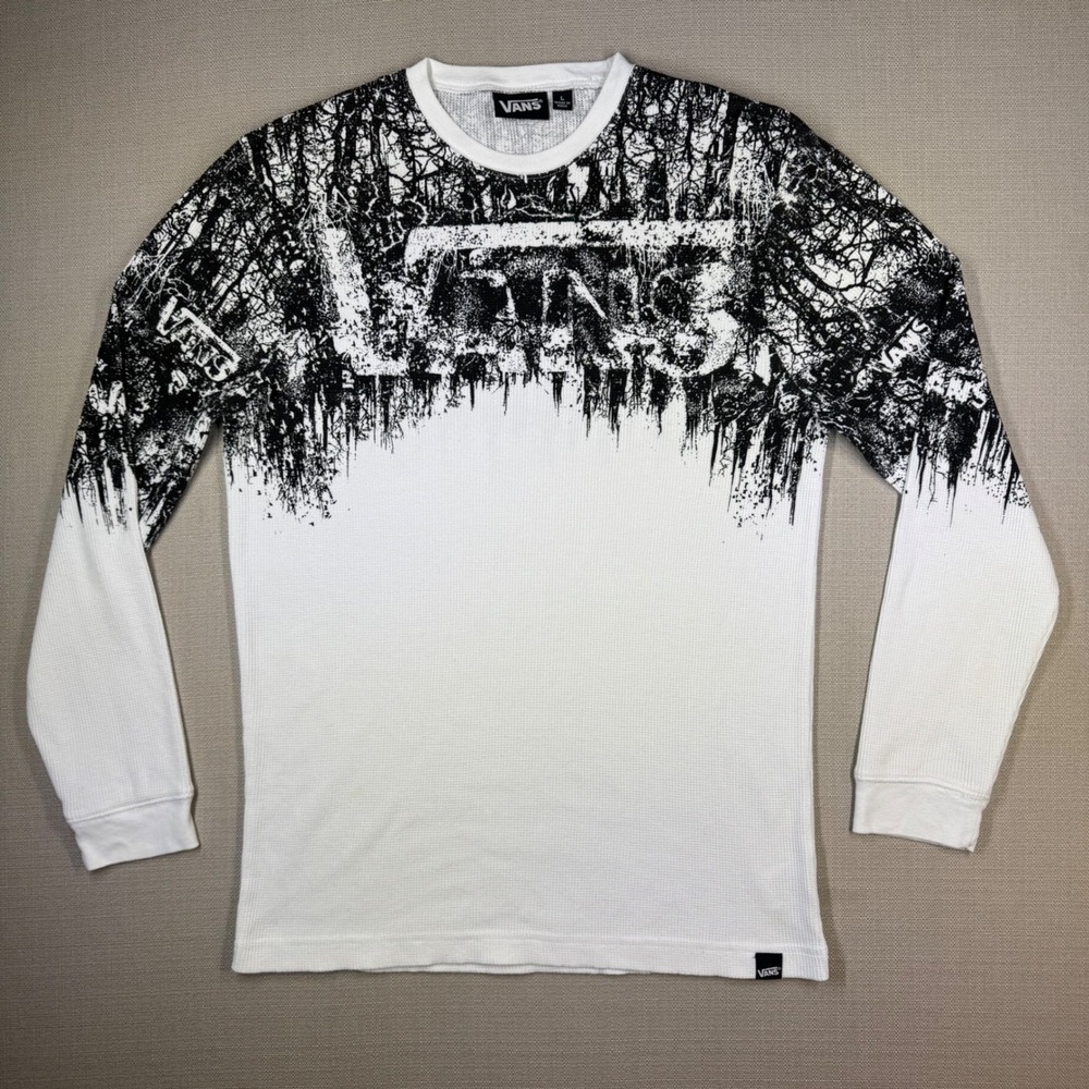 Vans Mens Y2K Thermal Waffle Knit L/S Shirt White Forest Black Size Large